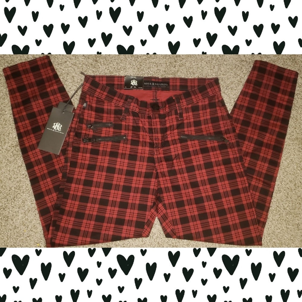 NWT Red Plaid Pants with Zippers
